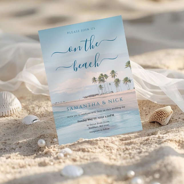 Blue Ocean Palm Tree Beach Wedding Invitation (Creator Uploaded)
