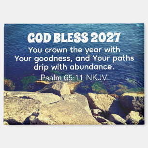 Blue Ocean Photo Blessed New Year 2027 Christian Magnet