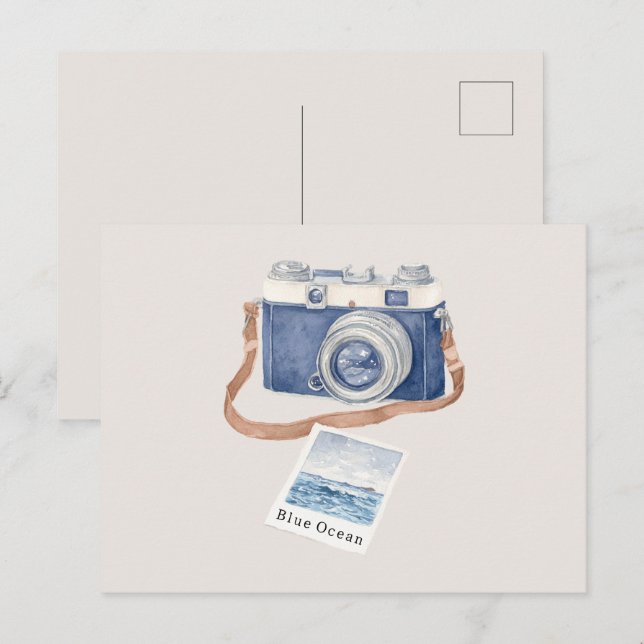 Blue Ocean Photo Camera Postcard (Front/Back)