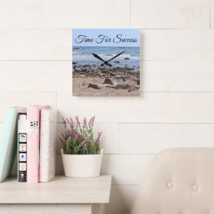 Blue Ocean Photo Time for Success Inspirational Square Wall Clock