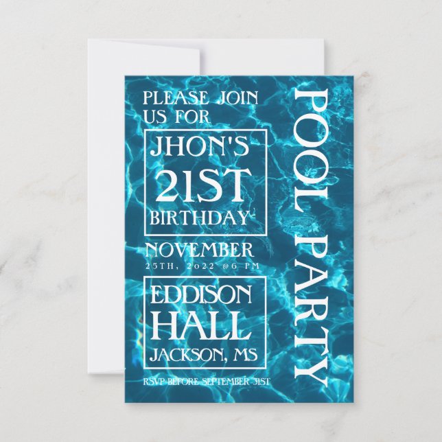 Blue Ocean Pool Party Birthday invitation  (Front)