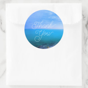 Blue Ocean Round Wedding Thank You Stickers