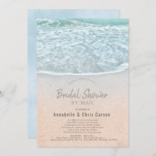 Blue Ocean & Sandy Beach Bridal Shower by Mail Invitation (Front/Back)