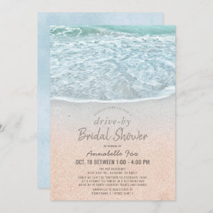 Blue Ocean & Sandy Beach Drive-by Bridal Shower Invitation