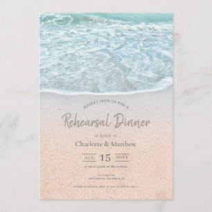 Blue Ocean & Sandy Beach Rehearsal Dinner Invitation