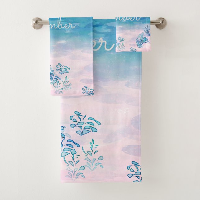Blue Ocean Sea Beach Personalised Bath Towel Set (Insitu)