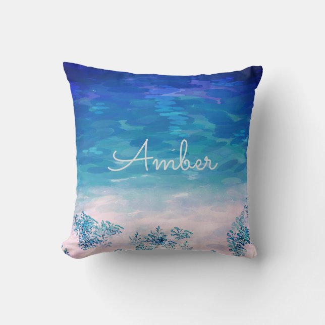 Blue Ocean Sea Beach Personalised Cushion (Front)