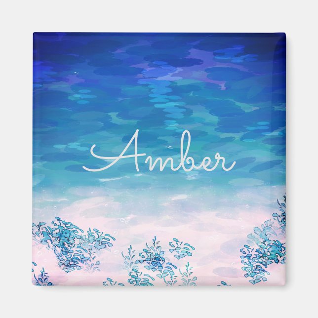Blue Ocean Sea Beach Personalised Magnet (Front)