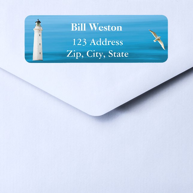 Blue ocean sea lighthouse address return label (Creator Uploaded)