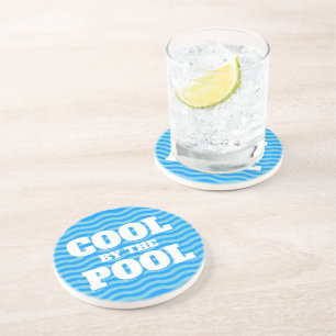 Blue ocean sea water thin wavy lines surface round coaster