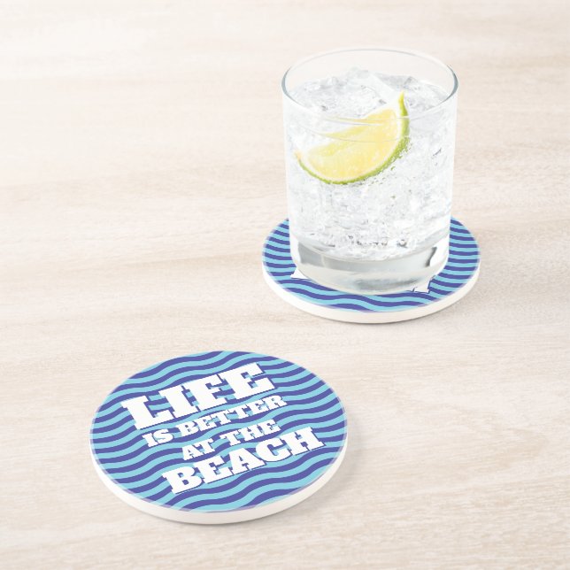 Blue ocean sea water wave lines surface sandstone coaster (Side)
