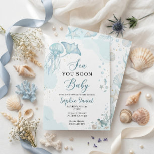 Blue Ocean Sea You Soon Baby Shower Invitation