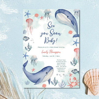 Blue Ocean Sea You Soon Summer Baby Shower Invitation