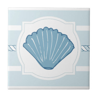 Blue ocean seashell nautical stripes ceramic tile