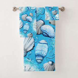Blue Ocean Seashells Pattern  Bath Towel Set
