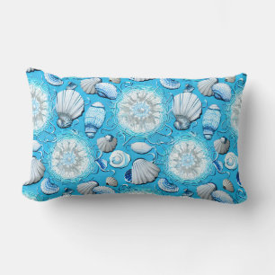 Blue Ocean Seashells Pattern Lumbar Cushion