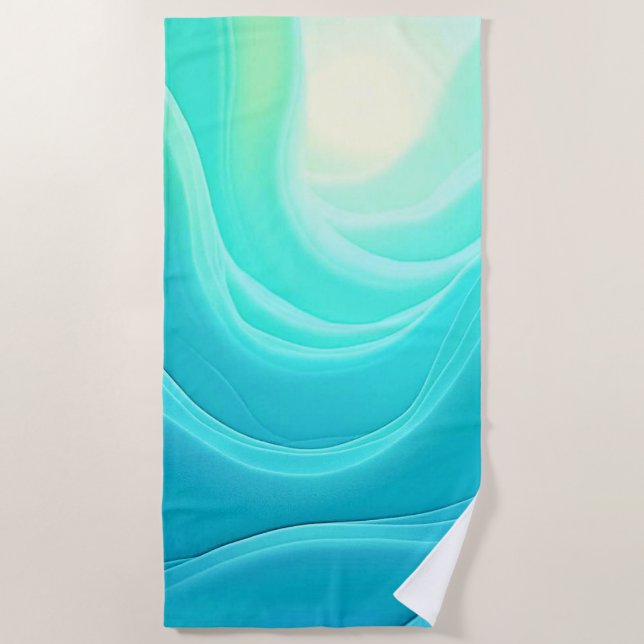Blue Ocean Serenity Abstract Waves Design Beach Towel (Front)