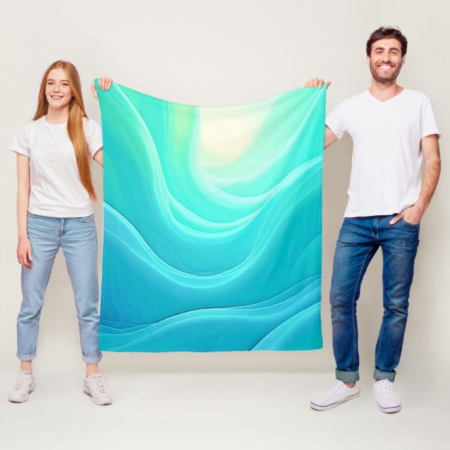 Blue Ocean Serenity Abstract Waves Design Fleece Blanket (In Situ)