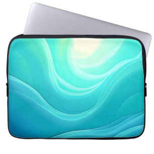 Blue Ocean Serenity Abstract Waves Design Laptop Sleeve