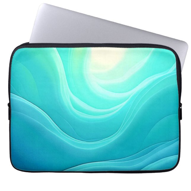 Blue Ocean Serenity Abstract Waves Design Laptop Sleeve (Front)