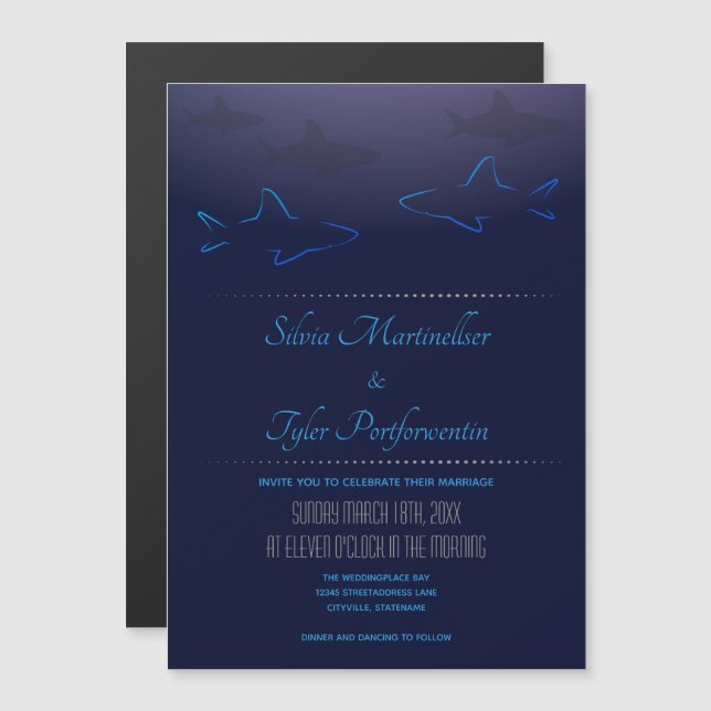Blue Ocean Shark Wedding Magnetic Invitation (Front/Back)