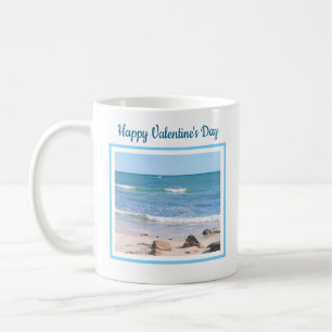 Blue Ocean Shore Valentines Day Beach Two Photo Coffee Mug