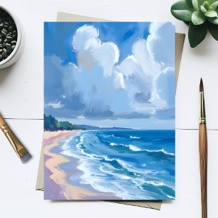 Blue Ocean Shore Watercolor Painting Postcard