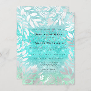 Blue Ocean Sky Glitter Ombre Floral Frame Invitation