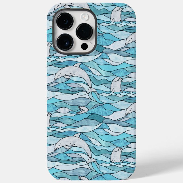 Blue Ocean Stained Glass Dolphins Case-Mate iPhone Case (Back)