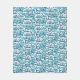 Blue Ocean Stained Glass Dolphins Fleece Blanket