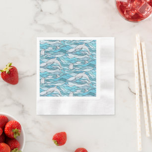 Blue Ocean Stained Glass Dolphins Napkin