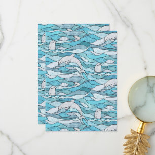 Blue Ocean Stained Glass Dolphins Thank You Card