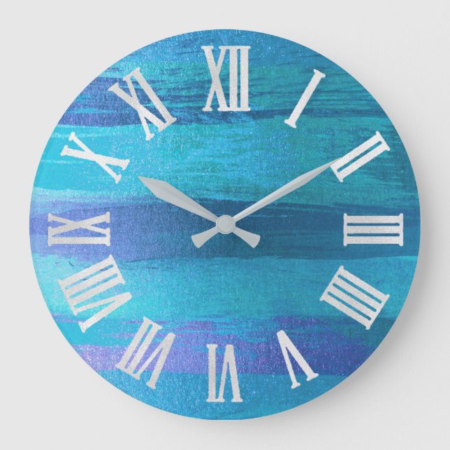 BLUE OCEAN  SUMMER BEACH HOUSE Roman Numbers Large Clock (Front)