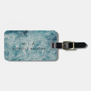 Blue Ocean Summer Beach Waves Monogram Custom Luggage Tag