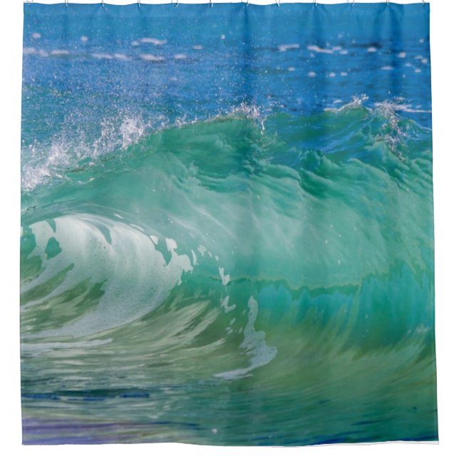 Blue Ocean Summer Beach Waves Shower Curtain (Front)