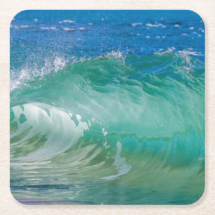 Blue Ocean Summer Beach Waves Square Paper Coaster