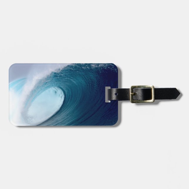 Blue ocean surfing waves luggage tag (Front Horizontal)