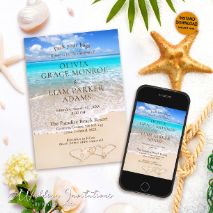 Blue Ocean Tropical Beach Destination Wedding Invitation