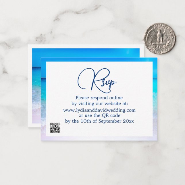 Blue Ocean Tropical Destination Wedding RSVP Card (Front/Back In Situ)