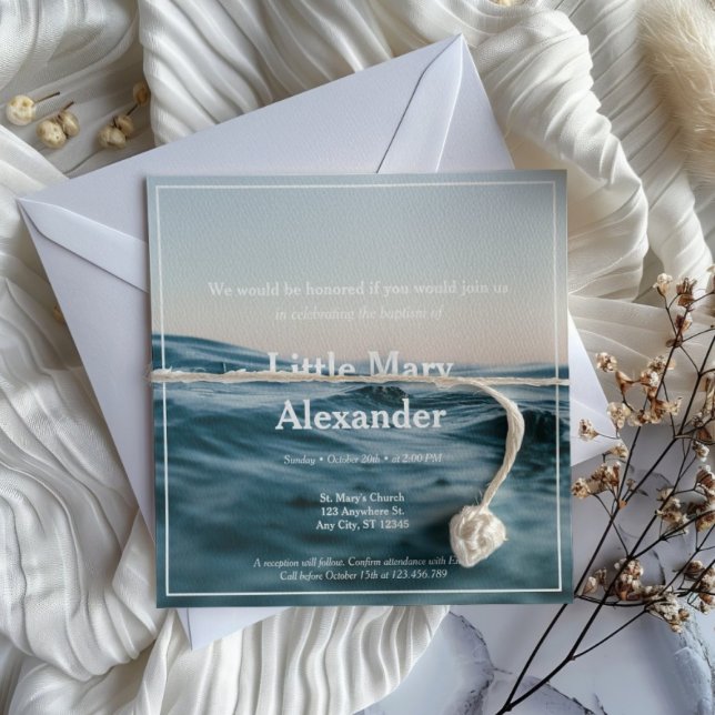 Blue Ocean Water Minimalist Baptism Christening Invitation (Creator Uploaded)