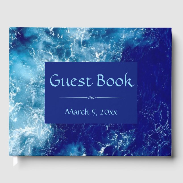 Blue Ocean Water Wedding Guest Book (Front)