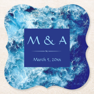 Blue Ocean Water Wedding Paper Coaster