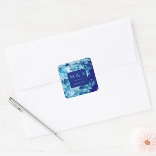 Blue Ocean Water Wedding Square Stickers 