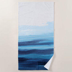 Blue Ocean Watercolor Abstract Sea Monogram Beach Towel