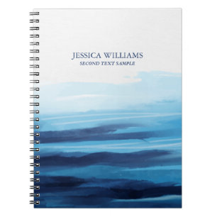 Blue Ocean Watercolor Abstract Sea Monogram Notebook