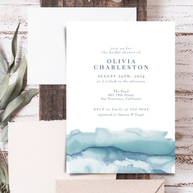 Blue Ocean Watercolor Bridal Shower Invitation (Creator Uploaded)