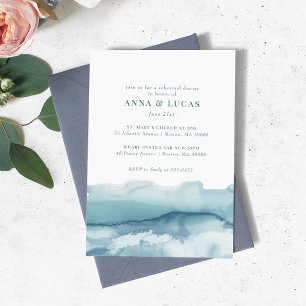 Blue Ocean Watercolor Rehearsal Dinner Invitation