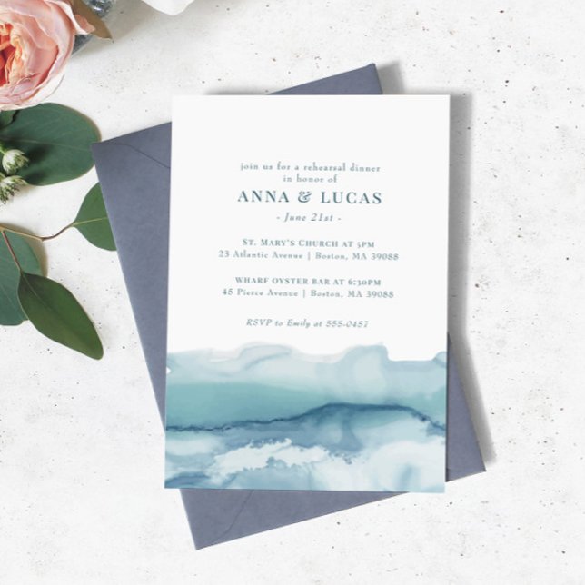 Blue Ocean Watercolor Rehearsal Dinner Invitation (Creator Uploaded)