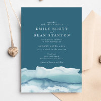 Blue Ocean Watercolor Wedding Invitation