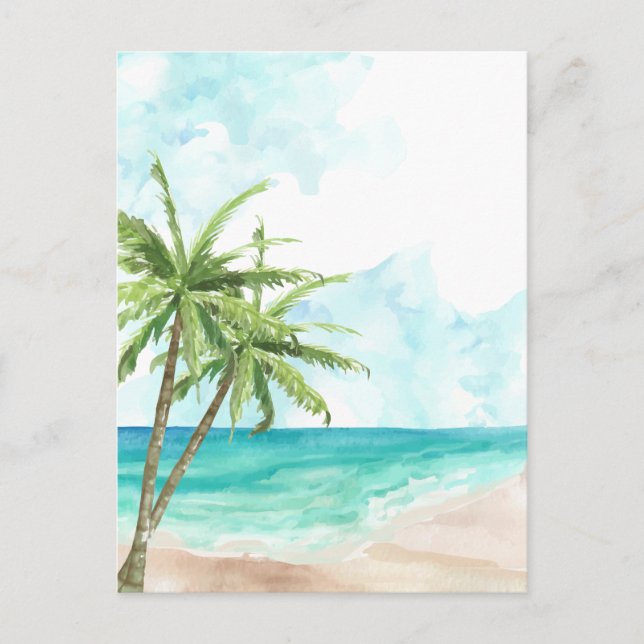Blue ocean wave beach coconut tree Invitation Postcard (Front)